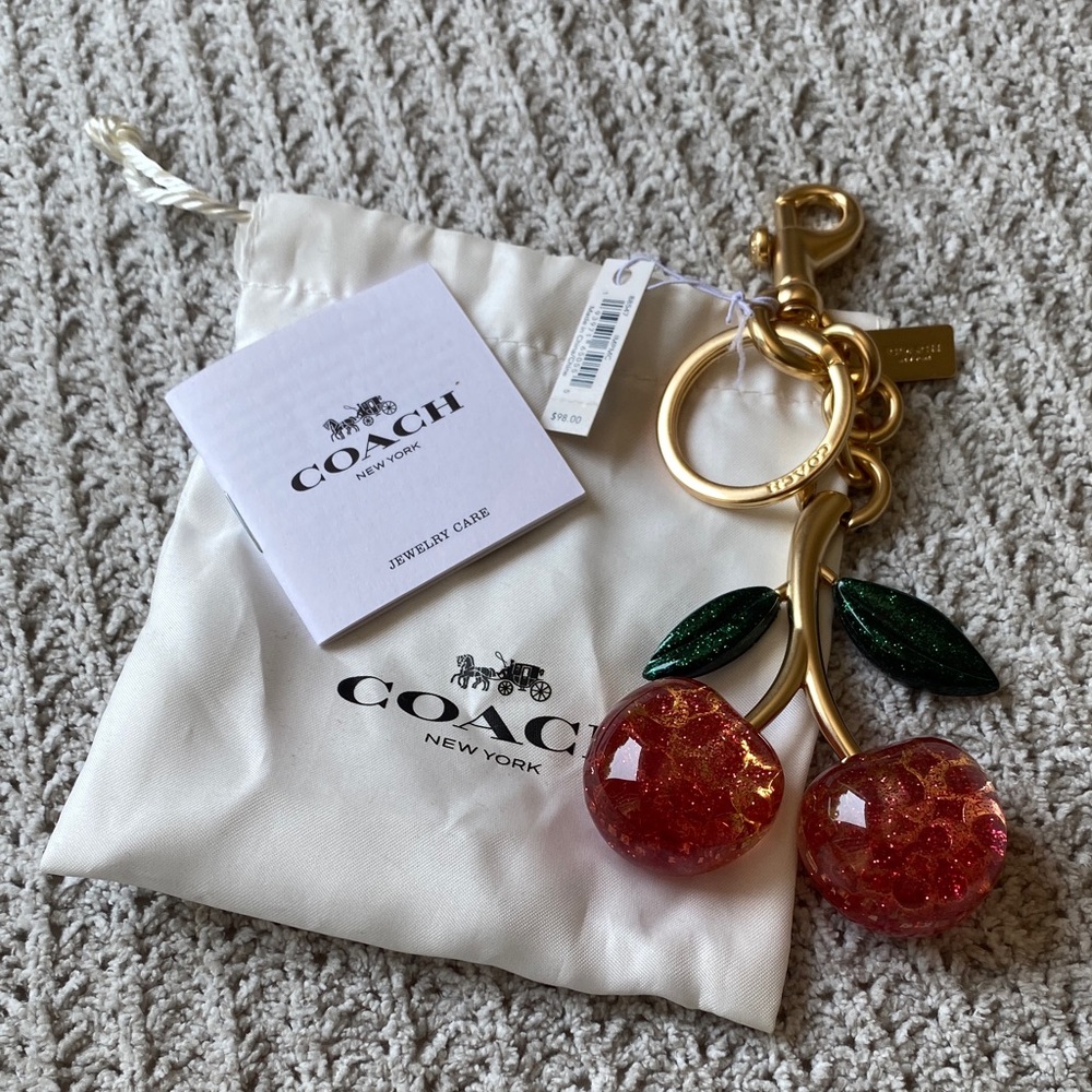 COACH Gold & Pink Cherry Charm
